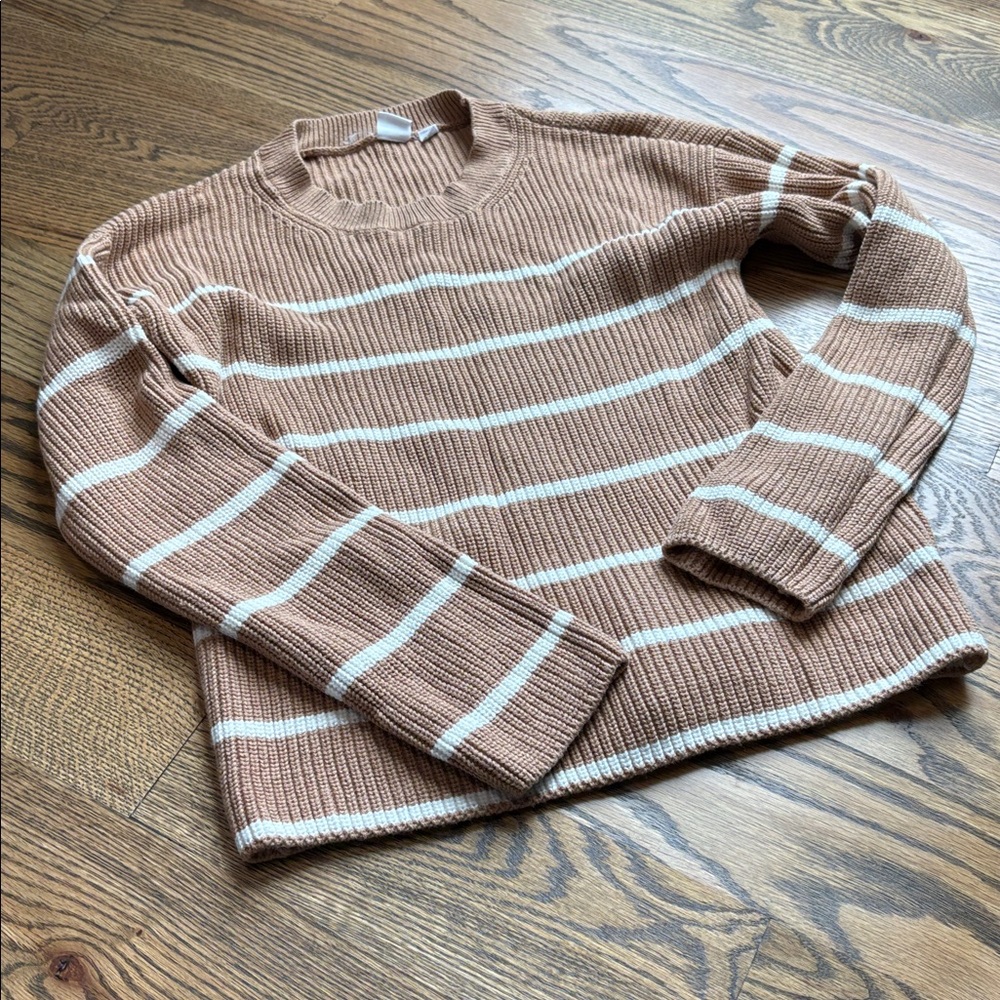 GAP Tan and White Cotton Ribbed Knit Sweater, XS